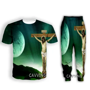 Ежедневни тениски с 3D принтом на Исус + панталони, панталони за джогинг, панталони, костюми, дамски / мъжки комплекти, костюми, дрехи C2
