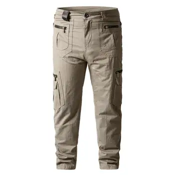 Силни Мъжки панталони-карго, Универсални мъжки улични Панталони Свободно намаляване с много джобове от мека Futon Материал за есен-Зима