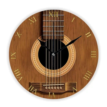 3D стенни часовници за акустична китара от дърво, Елегантни стенни часовници за китарист, музикант, музика любовник, учители, подарък за дома
