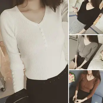 Еластична блуза, Шик възли пуловери с V-образно деколте дамски ластични панталони, пуловери, блузи, обикновена цветове за есенно-зимния гардероб на една Дама