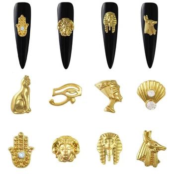 10шт Фараон Дизайн Нокти Окачване Златен Метал Египетски фараон Клеопатра Дизайн ноктите на Художественото оформление на Бижута и Аксесоари за маникюр