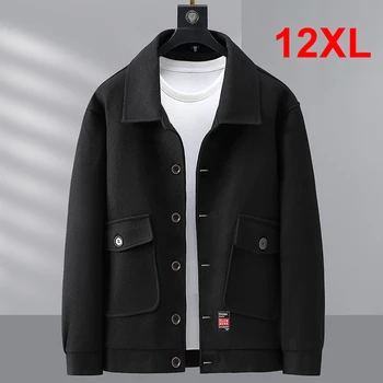 Черна вълнена палто; Мъжки вълнени якета Размер Плюс 10XL 12XL; палта; Есенно-зимно яке копчета; Мъжки връхни дрехи Големи размери 12XL
