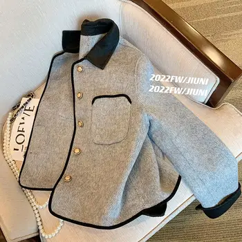 Сива Вълнена Плътно палтото Премиум-клас, Дамски Есенното яке 2023, Нов Брендовый стил, Универсална яке